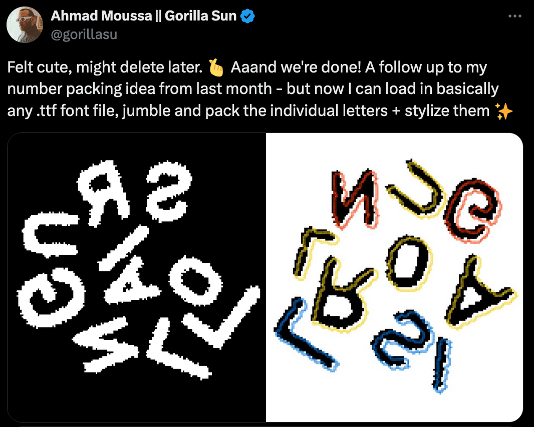 screenshot of a tweet showcasing the letter packing example
