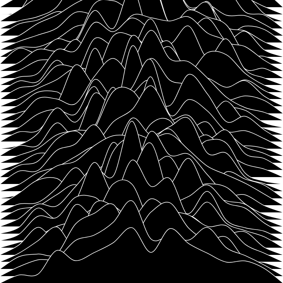 Smooth curves with Perlin Noise and Recreating the Unknown Pleasures Album Cover in P5