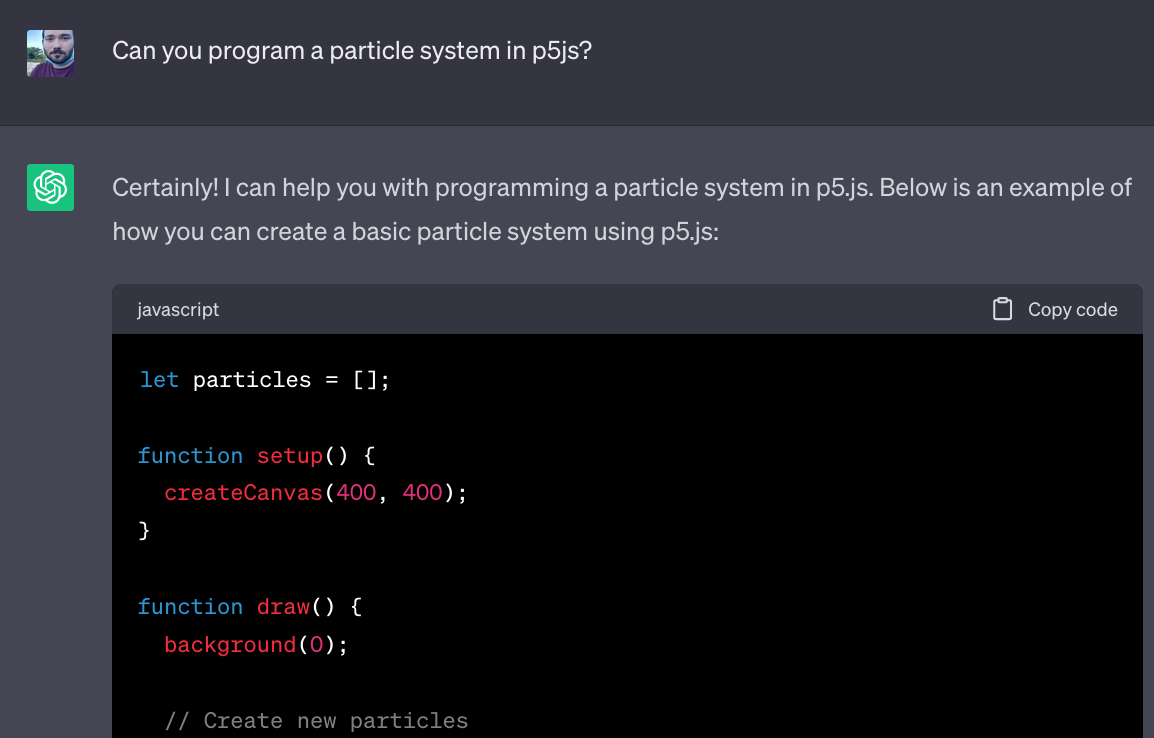 Programming a Particle System with ChatGPT