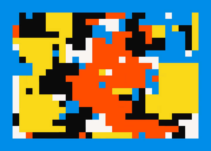 Tetris like patches, colourful regions on a rectangular grid. Digital Graphic.
